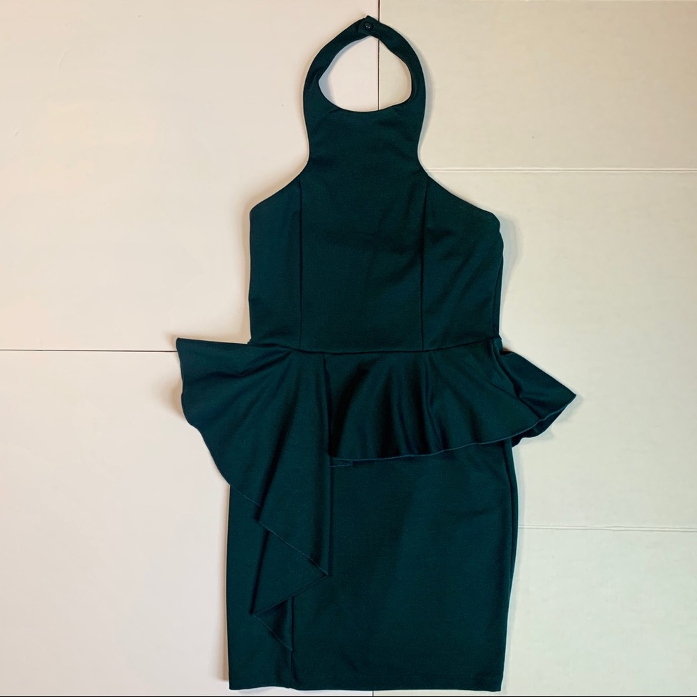 Solemio Emerald Green Halter Peplum Dress